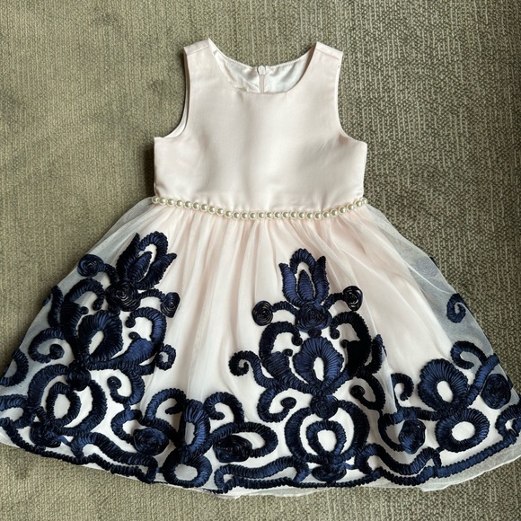 AMERICAN PRINCESS PINK/NAVY EASTER PARTY DRESS W/NAVY SWEATER SHRUG Sz 2T - Picture 2 of 13